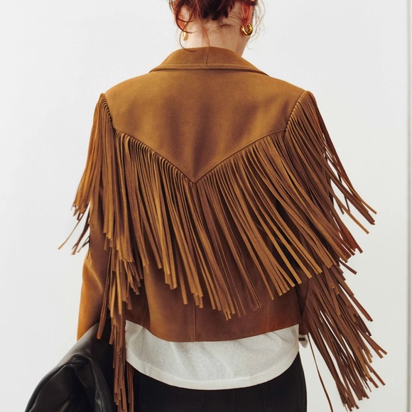 Hemi Blurr Goatskin Fringe Suede Jacket in Tan - Picture 4 of 4